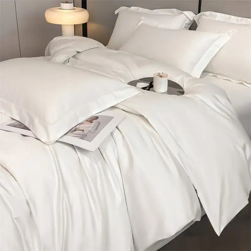 Luxurious silver gray satin duvet cover set bedroom bedding
