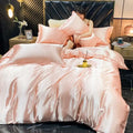 Luxurious blush pink satin 4 pcs duvet cover bedroom bedding set