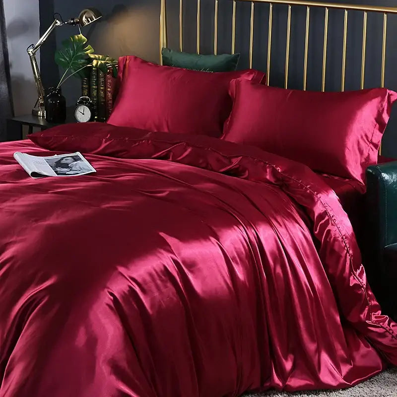 DecorBites™ Luxurious Silk Bedding Set: Duvet Cover, Sheet, Pillowcase