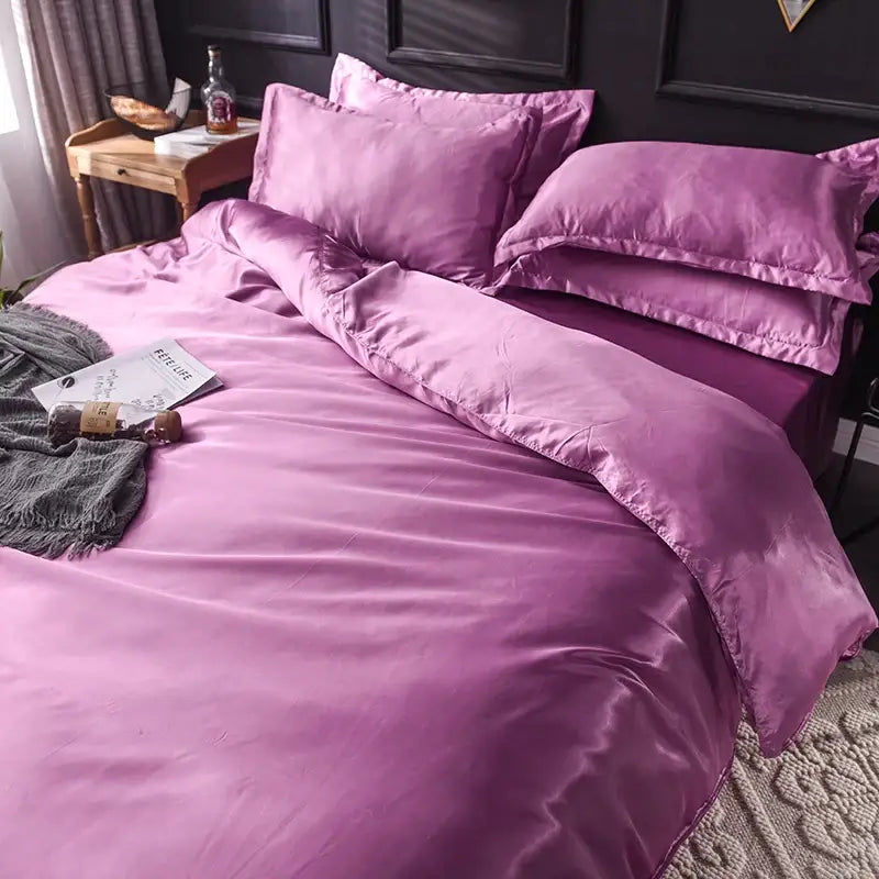 DecorBites™ Luxurious Silk Bedding Set: Sheets, Duvet, Pillowcase