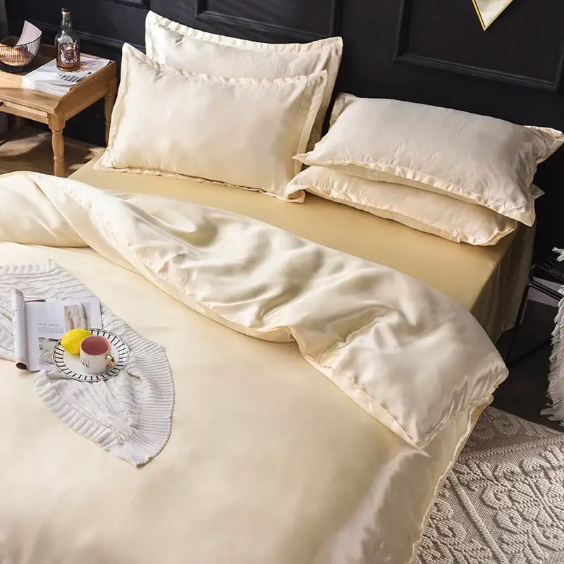 DecorBites™ Luxurious Silk Bedding Set: Sheets, Duvet, Pillowcase