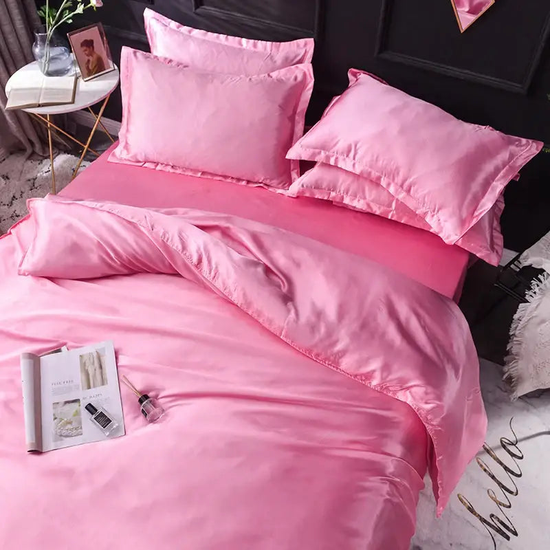 DecorBites™ Luxurious Silk Bedding Set: Sheets, Duvet, Pillowcase