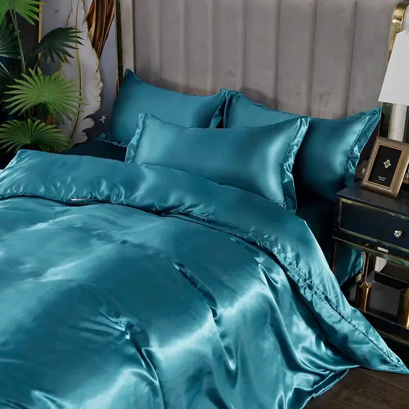 DecorBites™ Luxurious Silk Bedding Set: Sheets, Duvet, Pillowcase