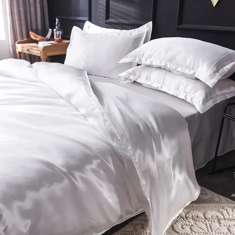 DecorBites™ Luxurious Silk Bedding Set: Sheets, Duvet, Pillowcase
