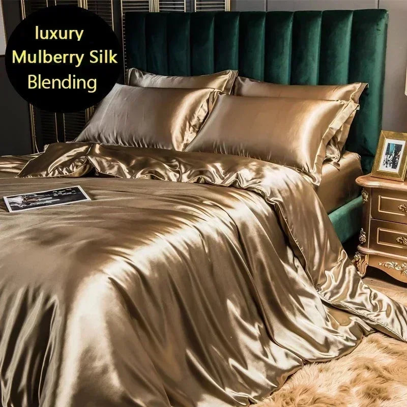 DecorBites™ Luxurious Silk Bedding Set with Sheets
