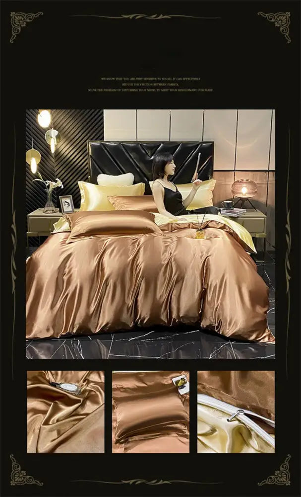 DecorBites™ Luxurious Silk Bedding Set with Sheets