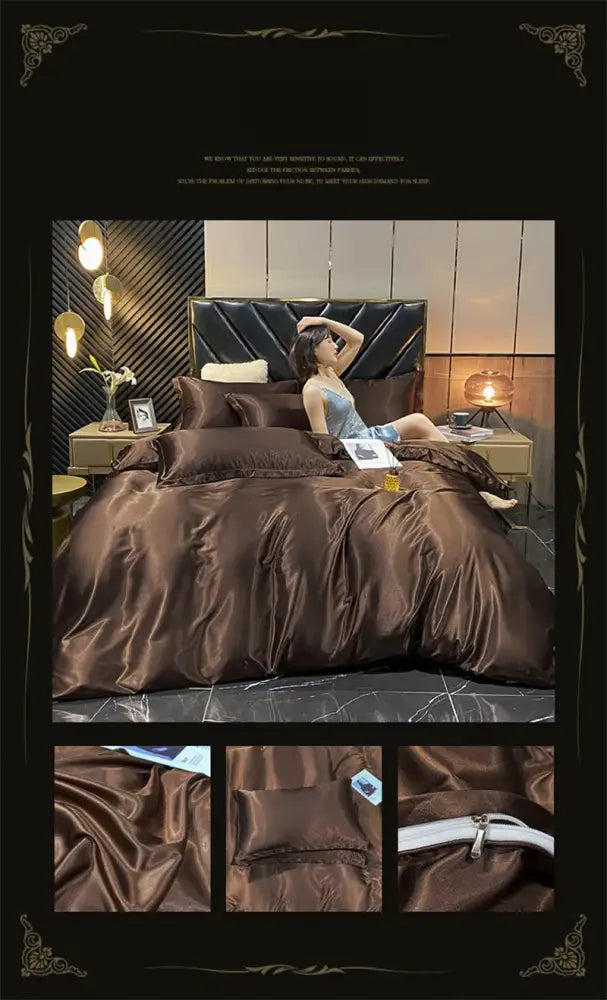 DecorBites™ Luxurious Silk Bedding Set with Sheets