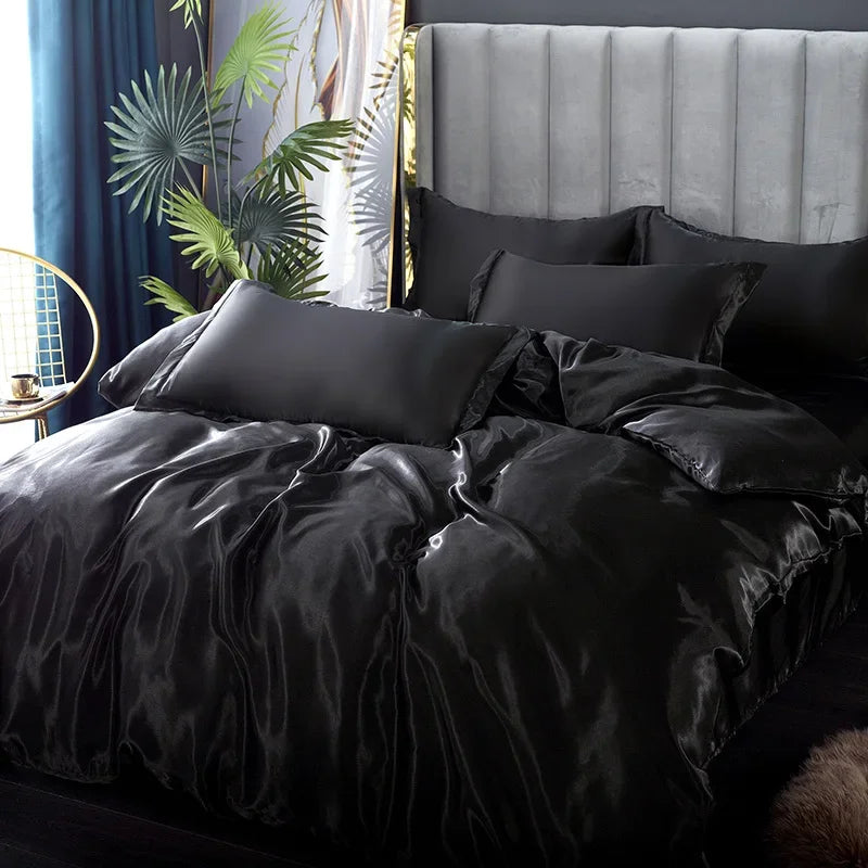 DecorBites™ Luxurious Solid Color Silk Bedding Set