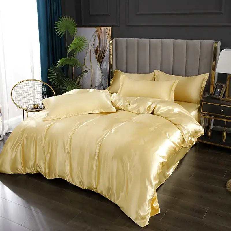 DecorBites™ Luxurious Solid Color Silk Bedding Set
