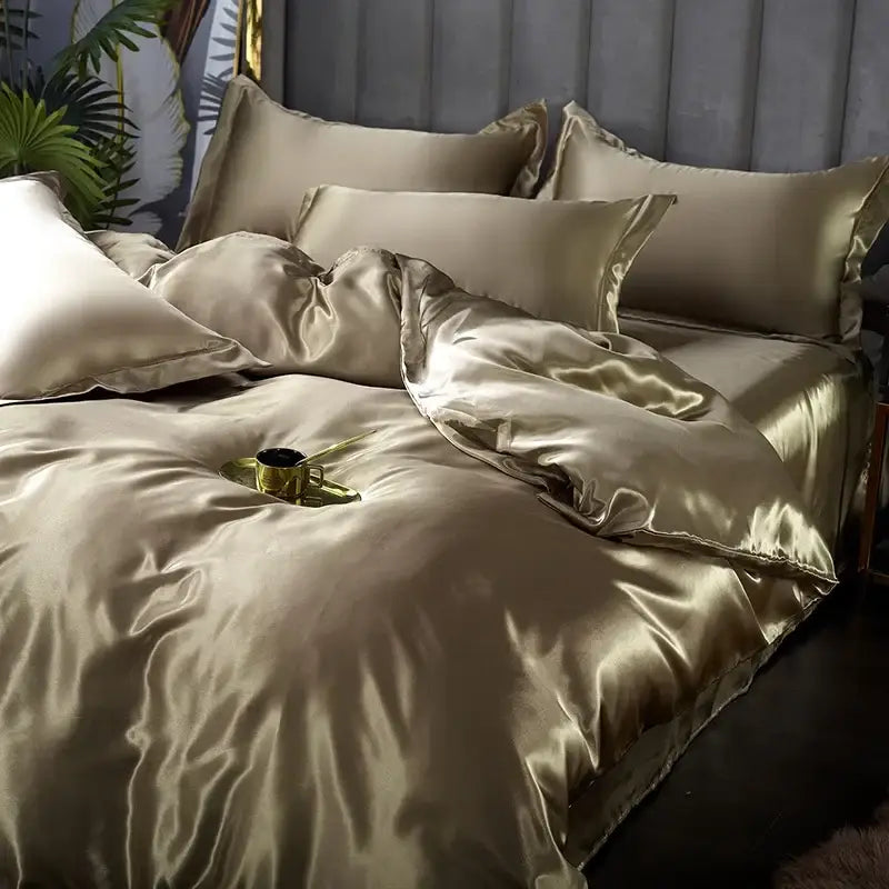 DecorBites™ Luxurious Solid Color Silk Bedding Set