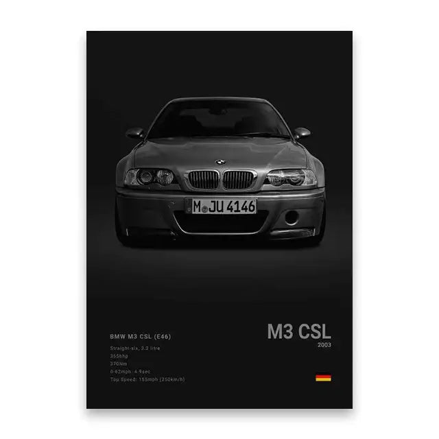 Modern silver sports cars canvas wall art for living room decor