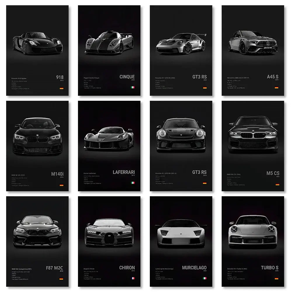 Modern silver sports cars canvas wall art for living room decor