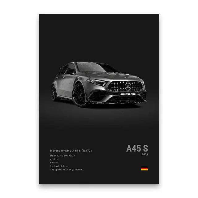 Modern silver sports cars canvas wall art for living room decor