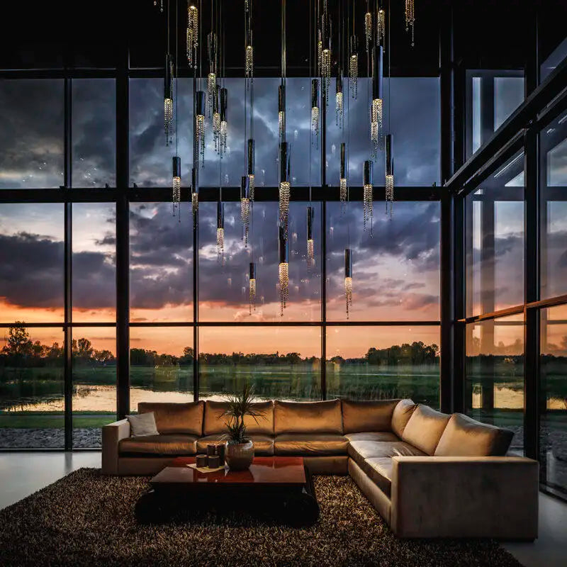 DecorBites™ Luxury Chrome Crystal LED Chandelier for Staircase