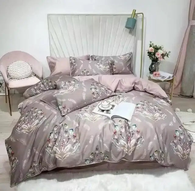 DecorBites™ Luxury Egyptian Cotton Bedding Set - Flamingo Leaf Pattern