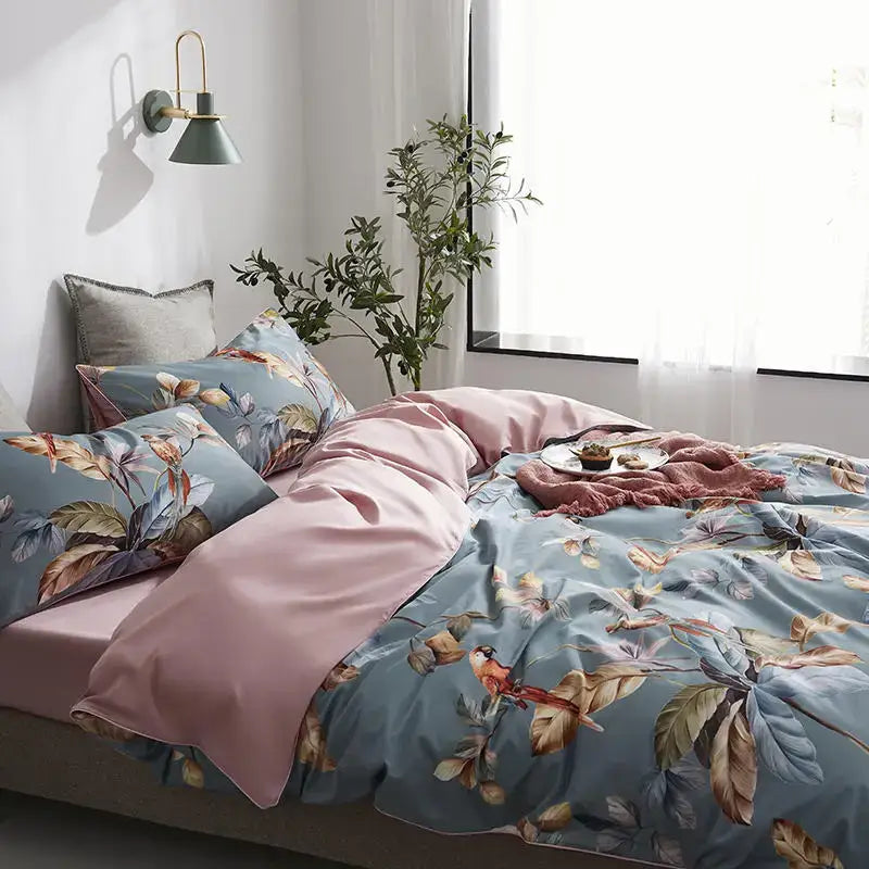 DecorBites™ Luxury Egyptian Cotton Bedding Set - Flamingo Leaf Pattern