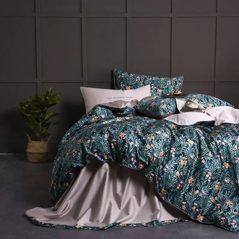DecorBites™ Luxury Egyptian Cotton Bedding Set - Flamingo Leaf Pattern