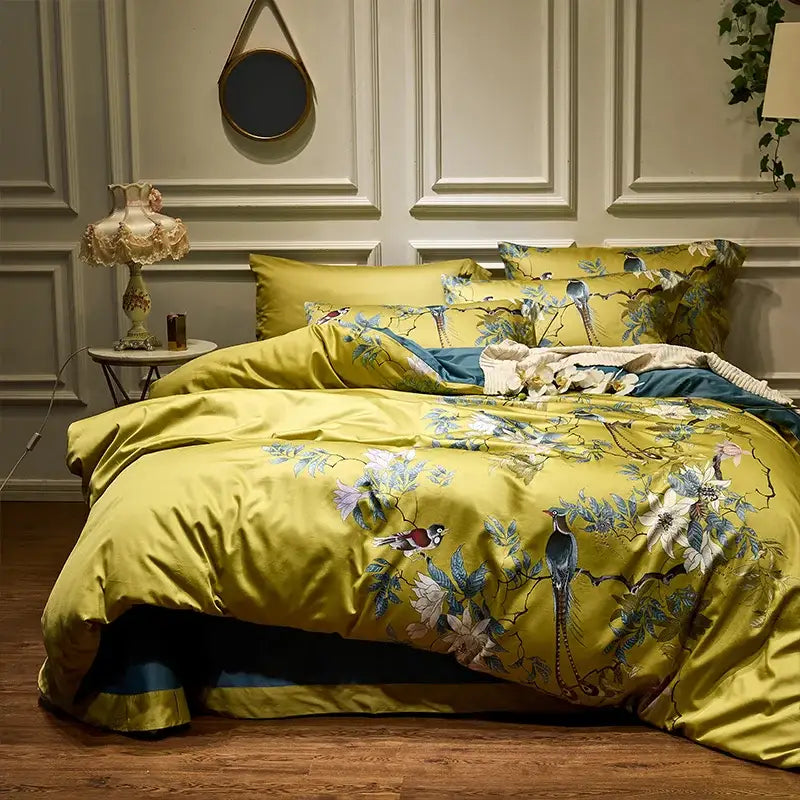 DecorBites™ Luxury Egyptian Cotton Bedding Set - Flamingo Leaf Pattern