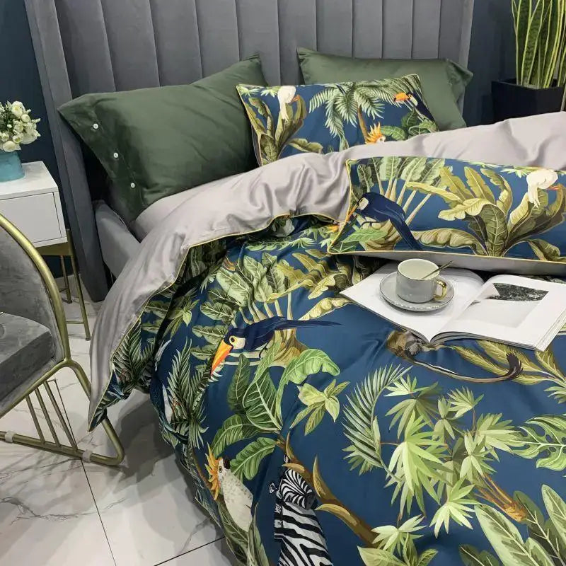 DecorBites™ Luxury Egyptian Cotton Bedding Set - Flamingo Leaf Pattern