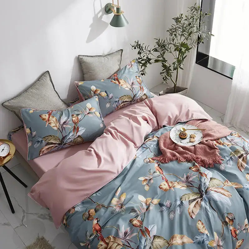 DecorBites™ Luxury Egyptian Cotton Bedding Set - Flamingo Leaf Pattern