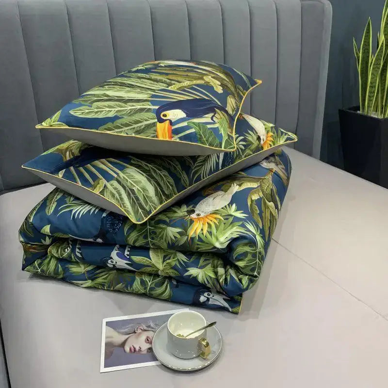 DecorBites™ Luxury Egyptian Cotton Bedding Set - Flamingo Leaf Pattern
