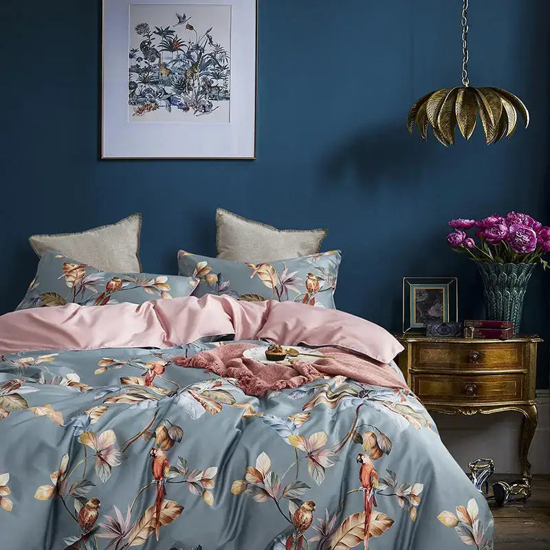 DecorBites™ Luxury Egyptian Cotton Bedding Set - Flamingo Leaf Pattern