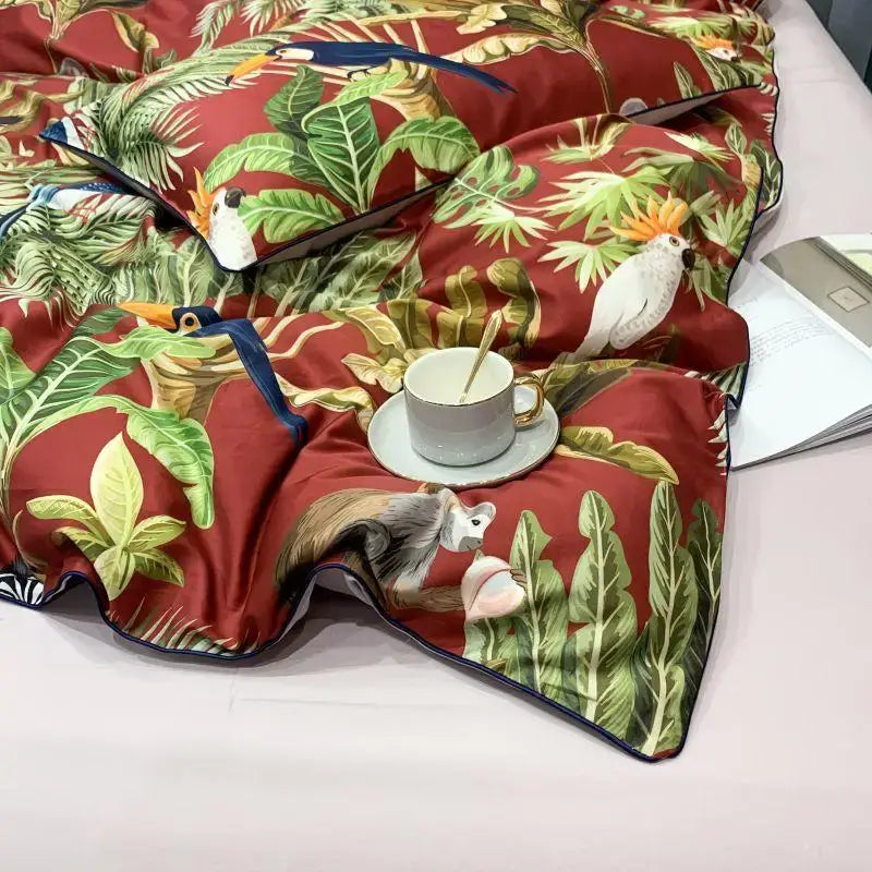 DecorBites™ Luxury Egyptian Cotton Bedding Set - Flamingo Leaf Pattern