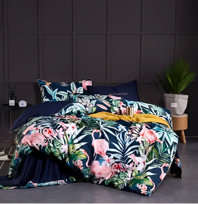 DecorBites™ Luxury Egyptian Cotton Bedding Set - Flamingo Leaf Pattern
