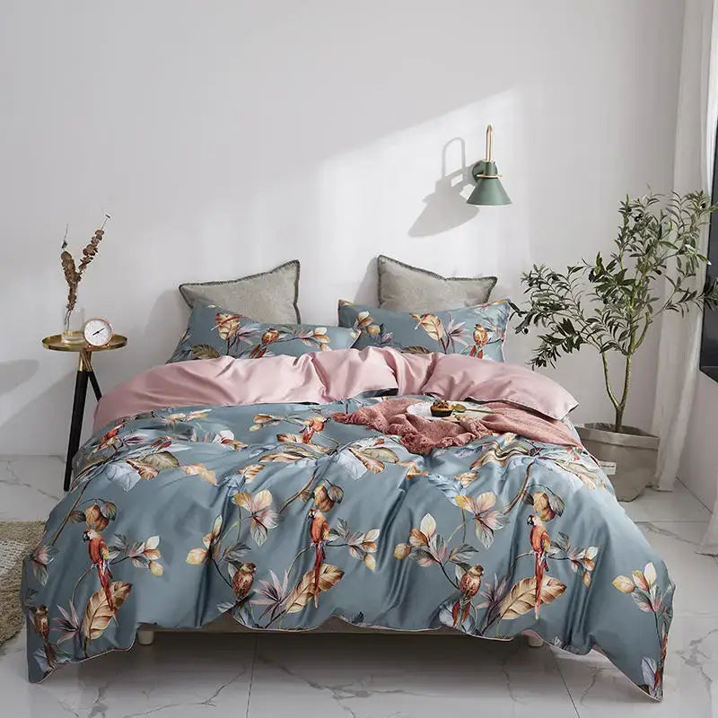 DecorBites™ Luxury Egyptian Cotton Bedding Set - Flamingo Leaf Pattern