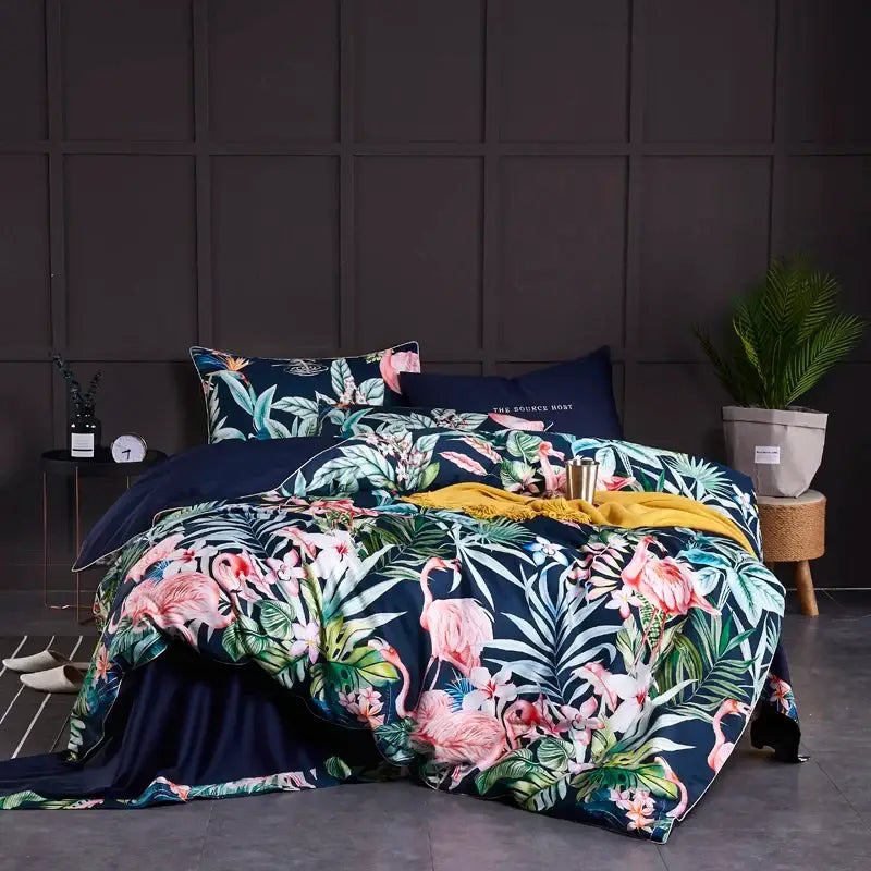 DecorBites™ Luxury Egyptian Cotton Bedding Set - Flamingo Leaf Pattern