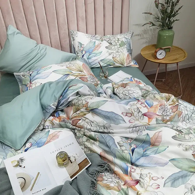DecorBites™ Luxury Egyptian Cotton Bedding Set - Flamingo Leaf Theme