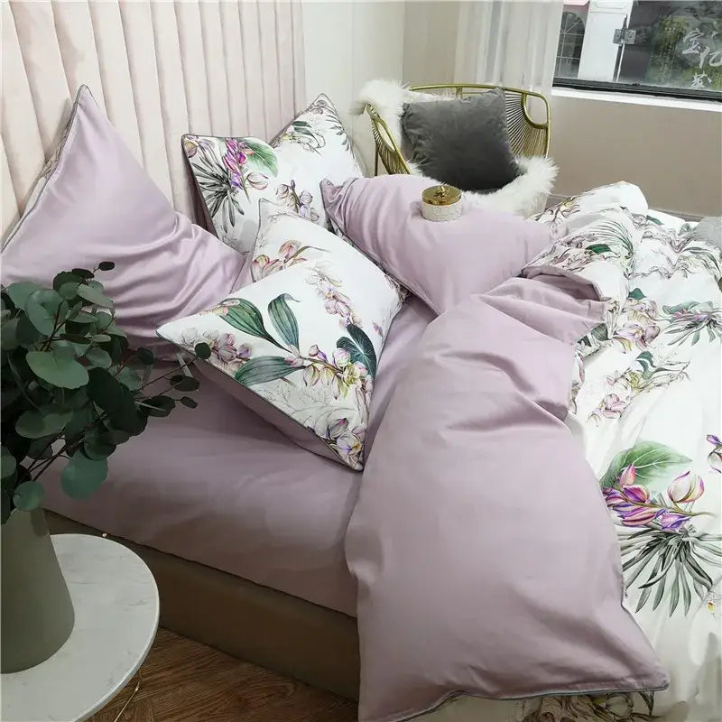 DecorBites™ Luxury Egyptian Cotton Bedding Set - Flamingo Leaf Theme