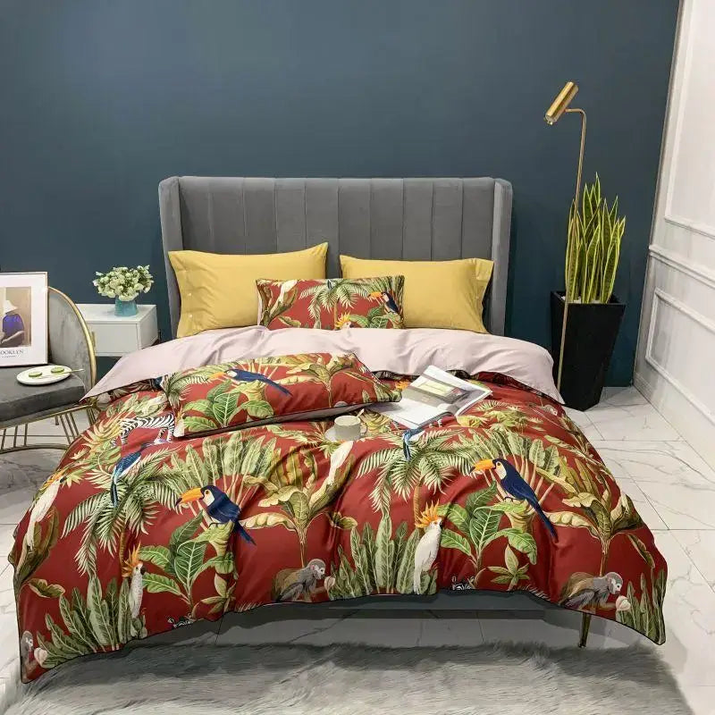 DecorBites™ Luxury Egyptian Cotton Bedding Set - Flamingo Leaf Theme