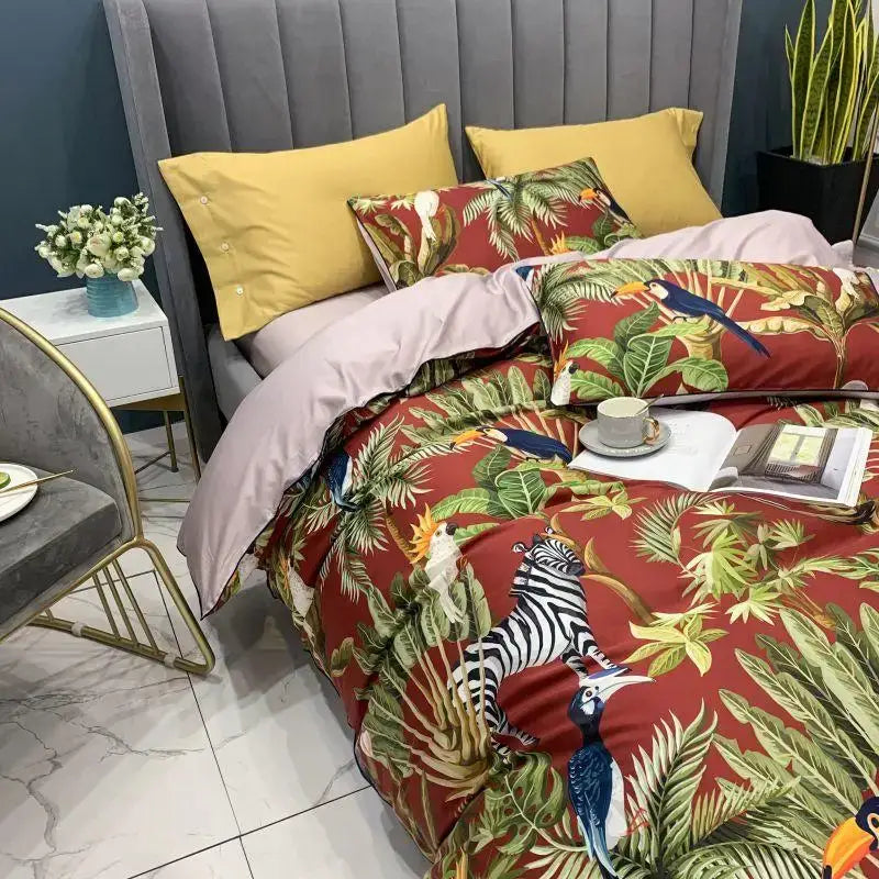 DecorBites™ Luxury Egyptian Cotton Bedding Set - Flamingo Leaf Theme