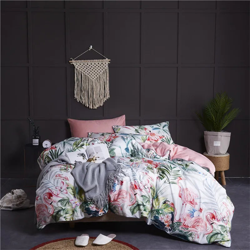 DecorBites™ Luxury Egyptian Cotton Bedding Set with Flamingo Leaf