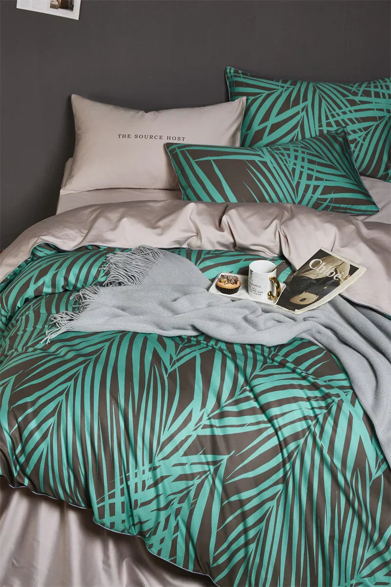 DecorBites™ Luxury Egyptian Cotton Flamingo Leaf Bedding Set