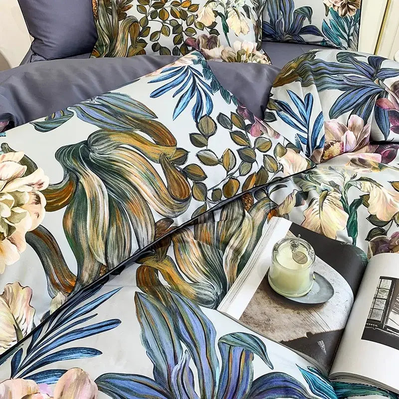 DecorBites™ Luxury Flamingo Leaf Bedding Set Queen King Size