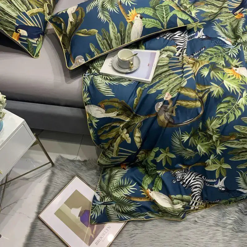 DecorBites™ Luxury Flamingo Leaf Bedding Set Queen King Size