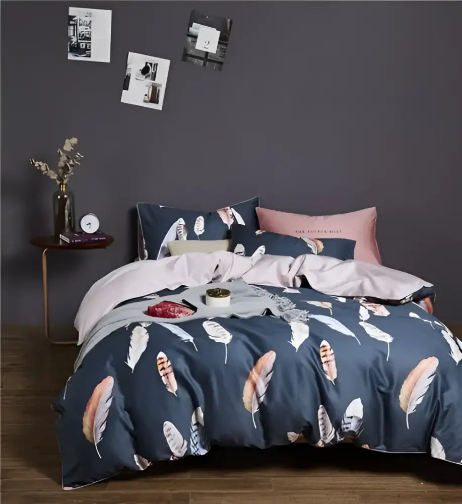 DecorBites™ Luxury Flamingo Leaf Bedding Set Queen King Size