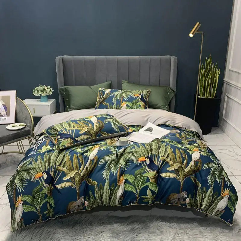 DecorBites™ Luxury Flamingo Leaf Bedding Set - Queen or King Size