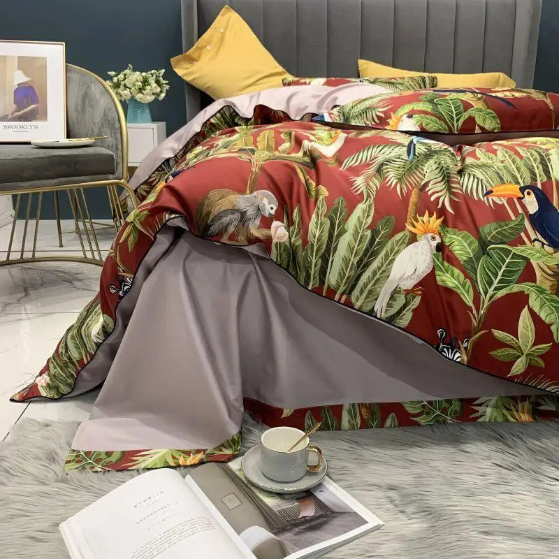 DecorBites™ Luxury Flamingo Leaf Bedding Set - Queen or King Size