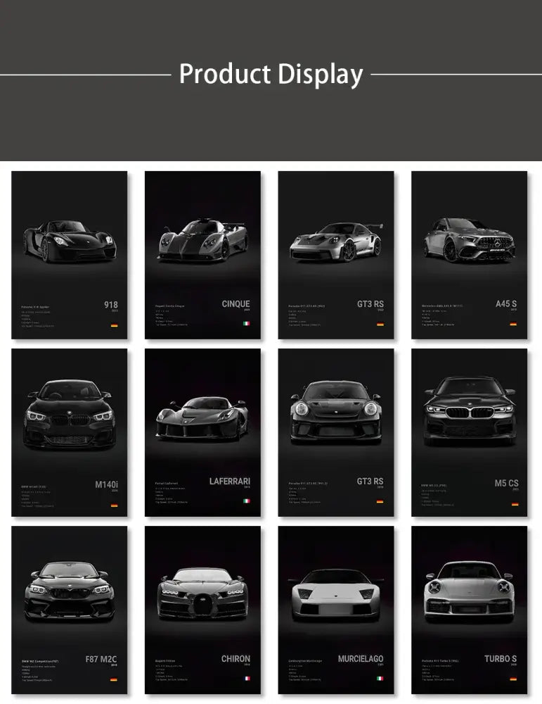 Luxury silver sports car canvas wall art living room decor