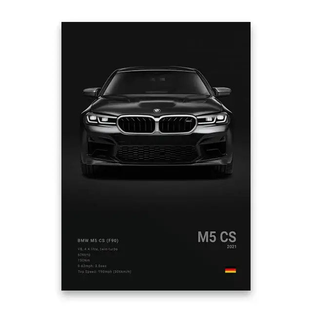 Luxury silver sports car canvas wall art living room decor