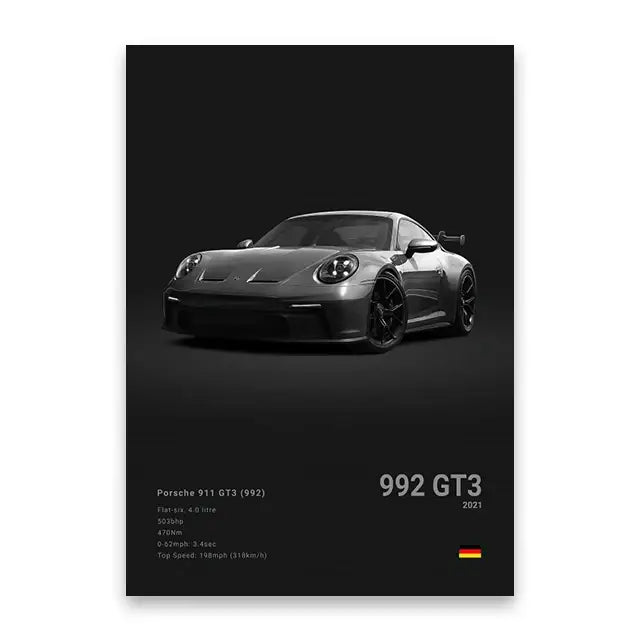 Luxury silver sports car canvas wall art living room decor
