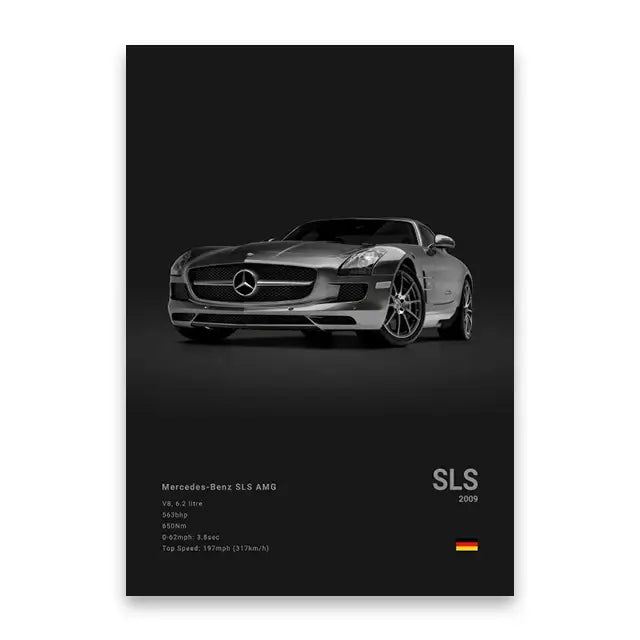 Luxury silver sports car canvas wall art living room decor