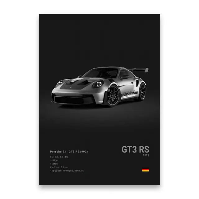 Luxury silver sports car canvas wall art living room decor