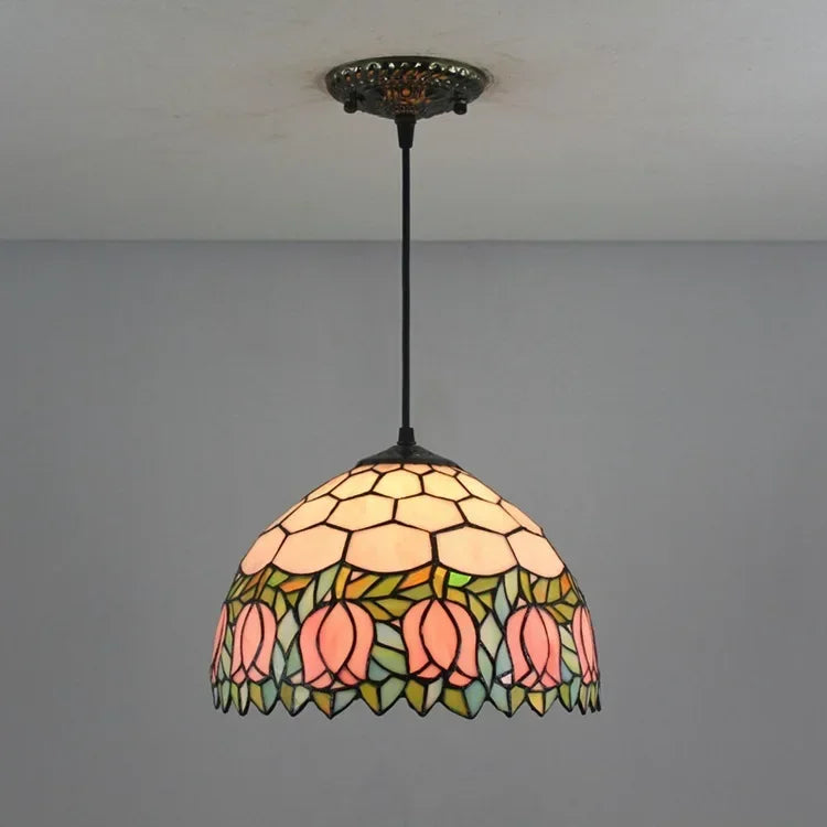 Tiffany style rose stained glass pendant light dining room
