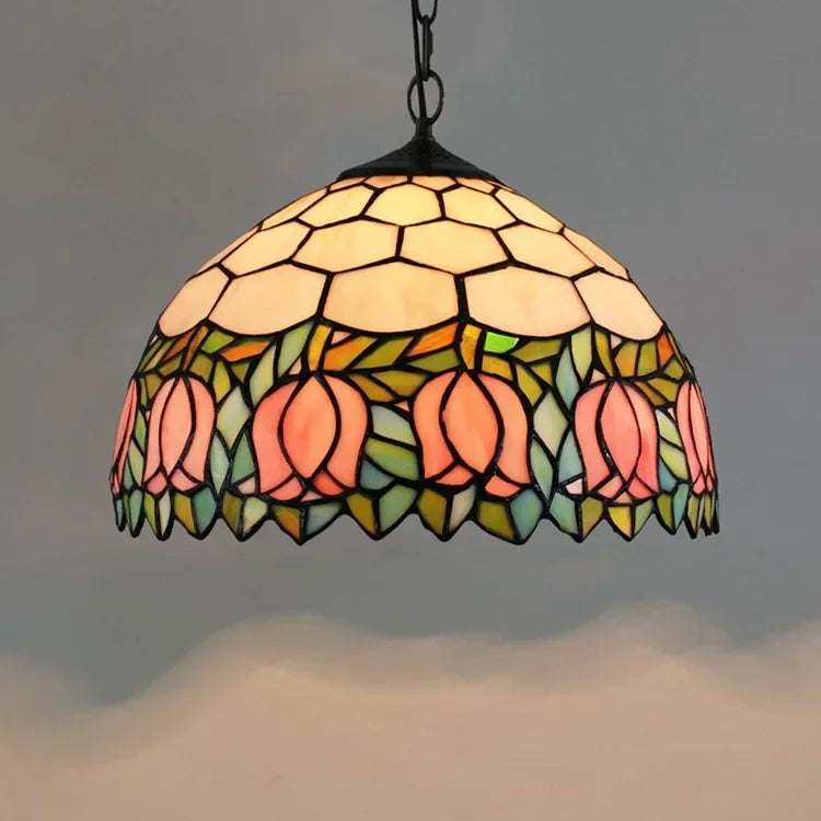 Tiffany style rose stained glass pendant light dining room