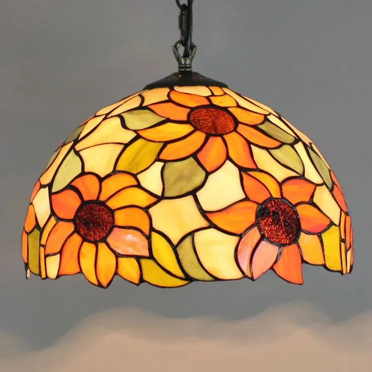 Tiffany style rose stained glass pendant light dining room
