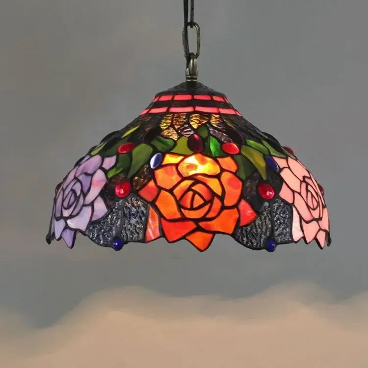 Tiffany style rose stained glass pendant light dining room